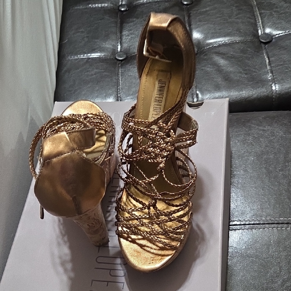 Jennifer Lopez Metallic Braided Heels